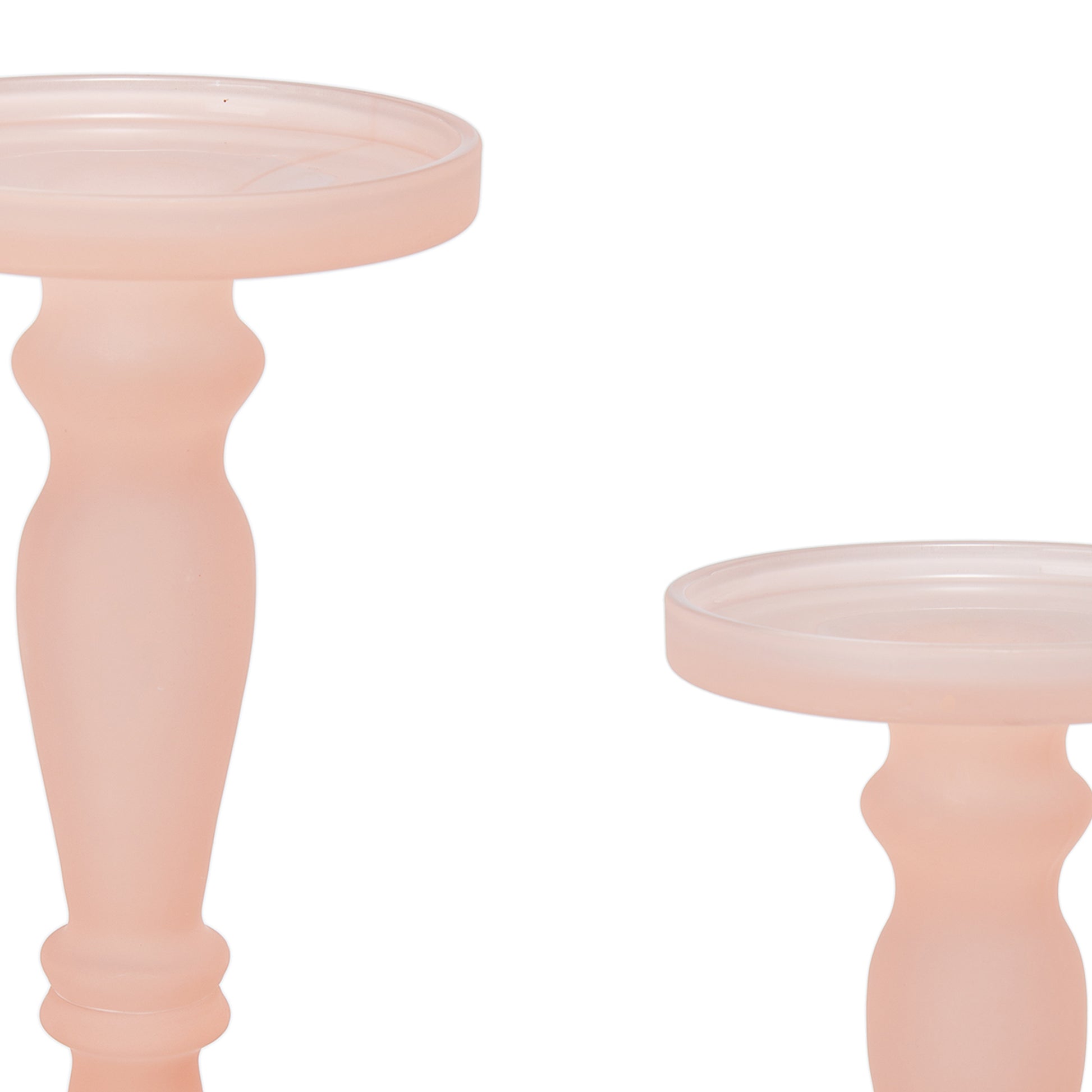 Qui 14, 11 Inch Candle Holders, Rose Pink Turned Pedestal Glass, Set Of 2 Pink Glass