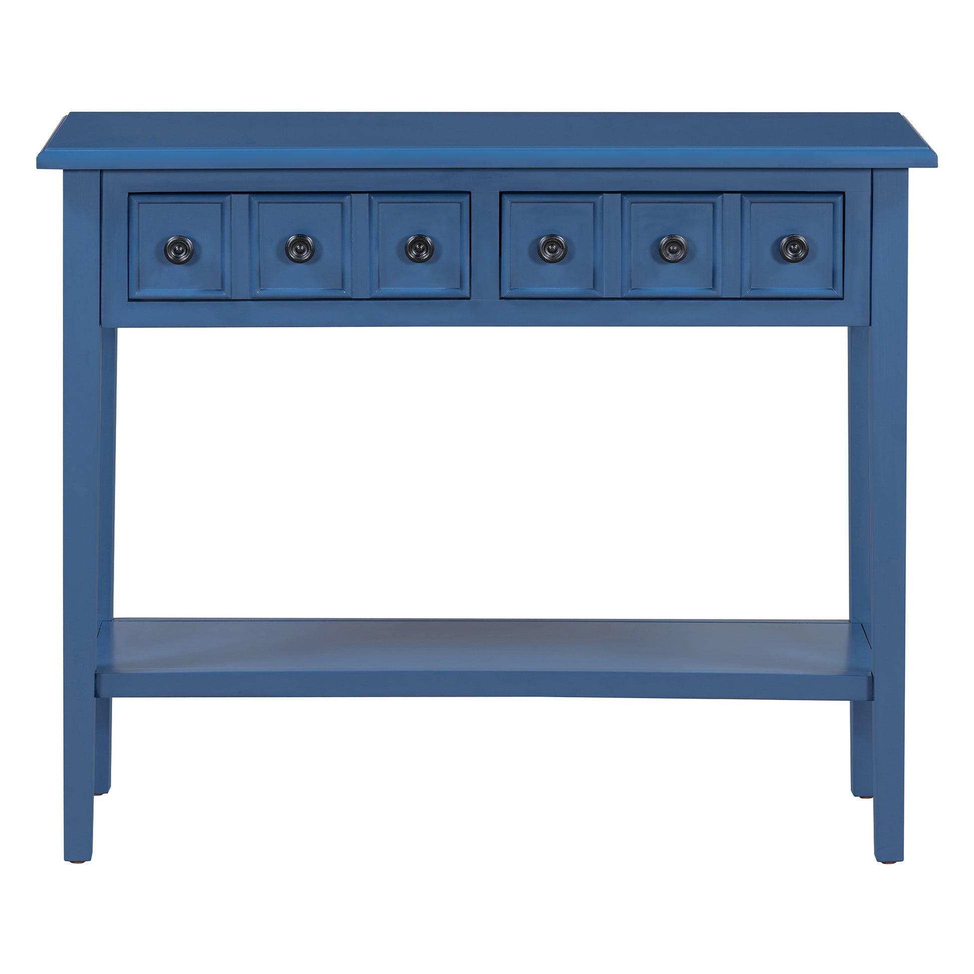 Entryway Table With 2 Drawers, Rustic Console Table With Open Shelf And Rubber Wood Legs For Entryways, Living Rooms, And Hallways Navy Navy Mdf,Rubber Wood