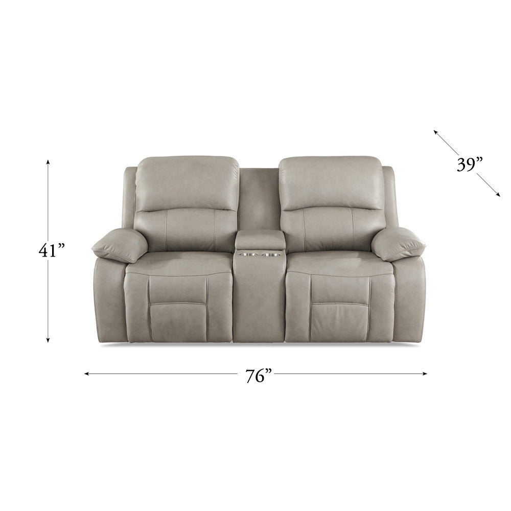 Westminster Power Headrest Zero Gravity Reclining Loveseat With Console Stone Gray Memory Foam Genuine Leather