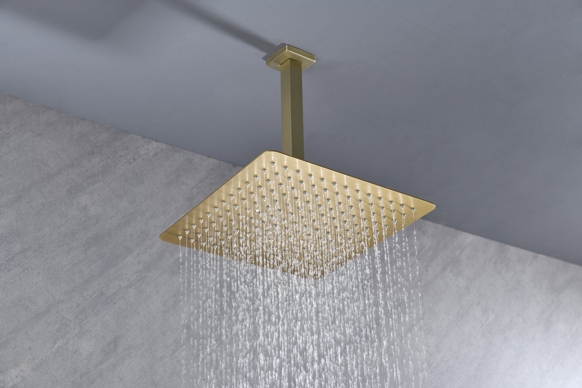 Rain Shower Head High Pressure Rainfall Showerhead Water Saving Brushed Gold Bathroom Stainless Steel