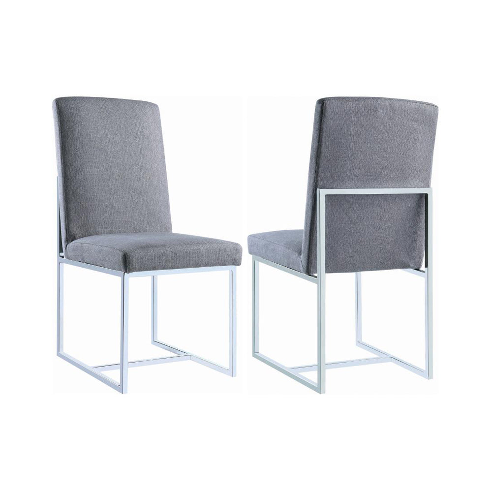 Set Of 2 Upholstered Dining Chairs With Chrome Metal Frame, Grey Solid Grey Dining Room Rectangular Side Chair Set Of 2 Chrome,Fabric