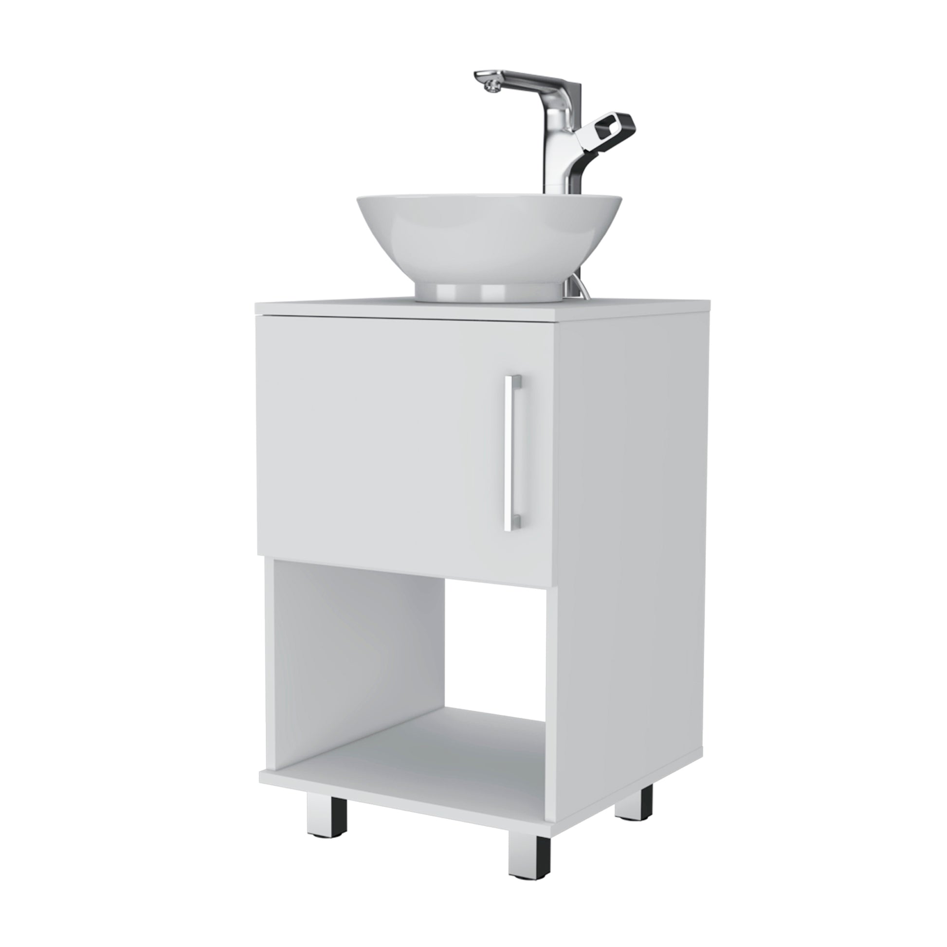 Single Bathroom Vanity, One Open Shelf, Single Door Cabinet, White White Solid Wood Mdf Engineered Wood