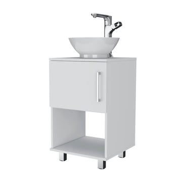 Single Bathroom Vanity, One Open Shelf, Single Door Cabinet, White White Solid Wood Mdf Engineered Wood