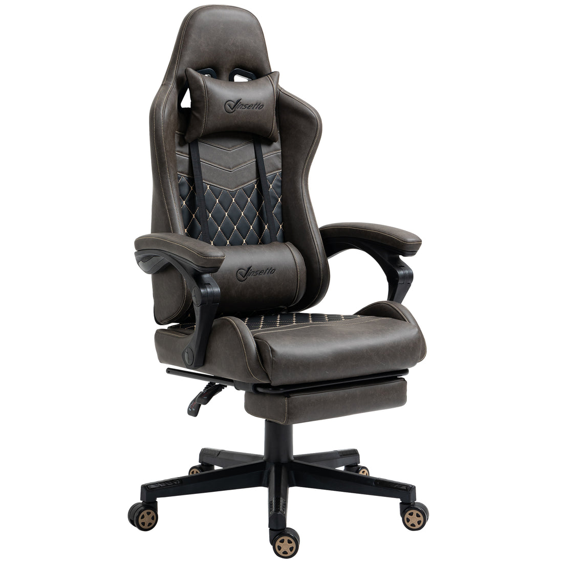 Vinsetto Racing Gaming Chair Diamond Pu Leather Office Gamer Chair High Back Swivel Recliner With Footrest, Lumbar Support, Adjustable Height, Brown Brown Pu