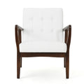 Mid Century Modern Faux Leather Club Chair With Wood Frame, White And Dark Espresso White Pu