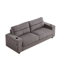 86.5 Inch Sofa Couch Deep Seat Sofa With Two Storage Spaces, T Pyce Charging Portsusb Charging Ports & 2 Cup ,Corduroy 3 Seater Couch, Modern Sofas For Living Room Grey Foam Corduroy 3 Seat