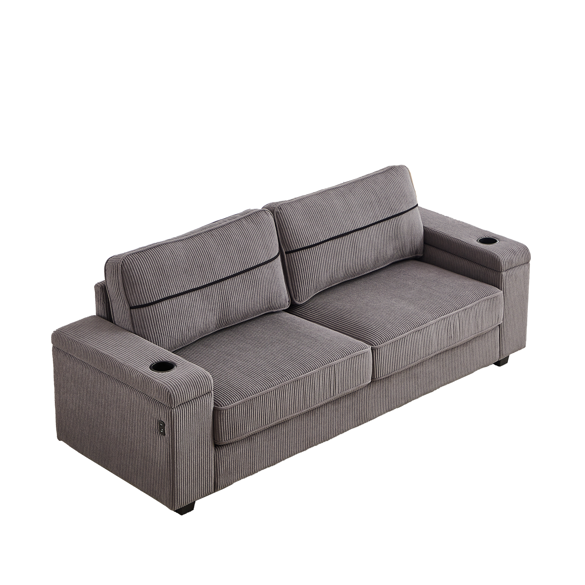 86.5 Inch Sofa Couch Deep Seat Sofa With Two Storage Spaces, T Pyce Charging Portsusb Charging Ports & 2 Cup ,Corduroy 3 Seater Couch, Modern Sofas For Living Room Grey Foam Corduroy 3 Seat