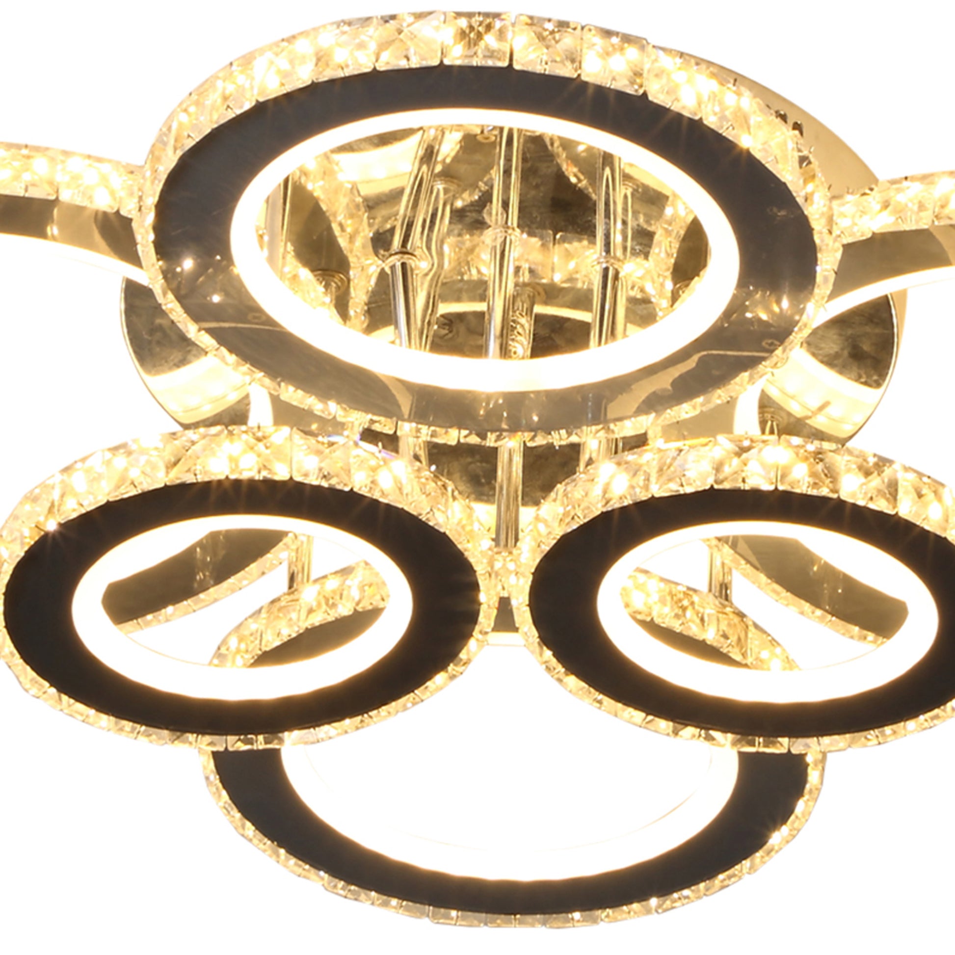 Homcom Led Hanging Chandelier Lighting Fixture W 6 Rings & 50,000 Hour Lifespan Silver Steel