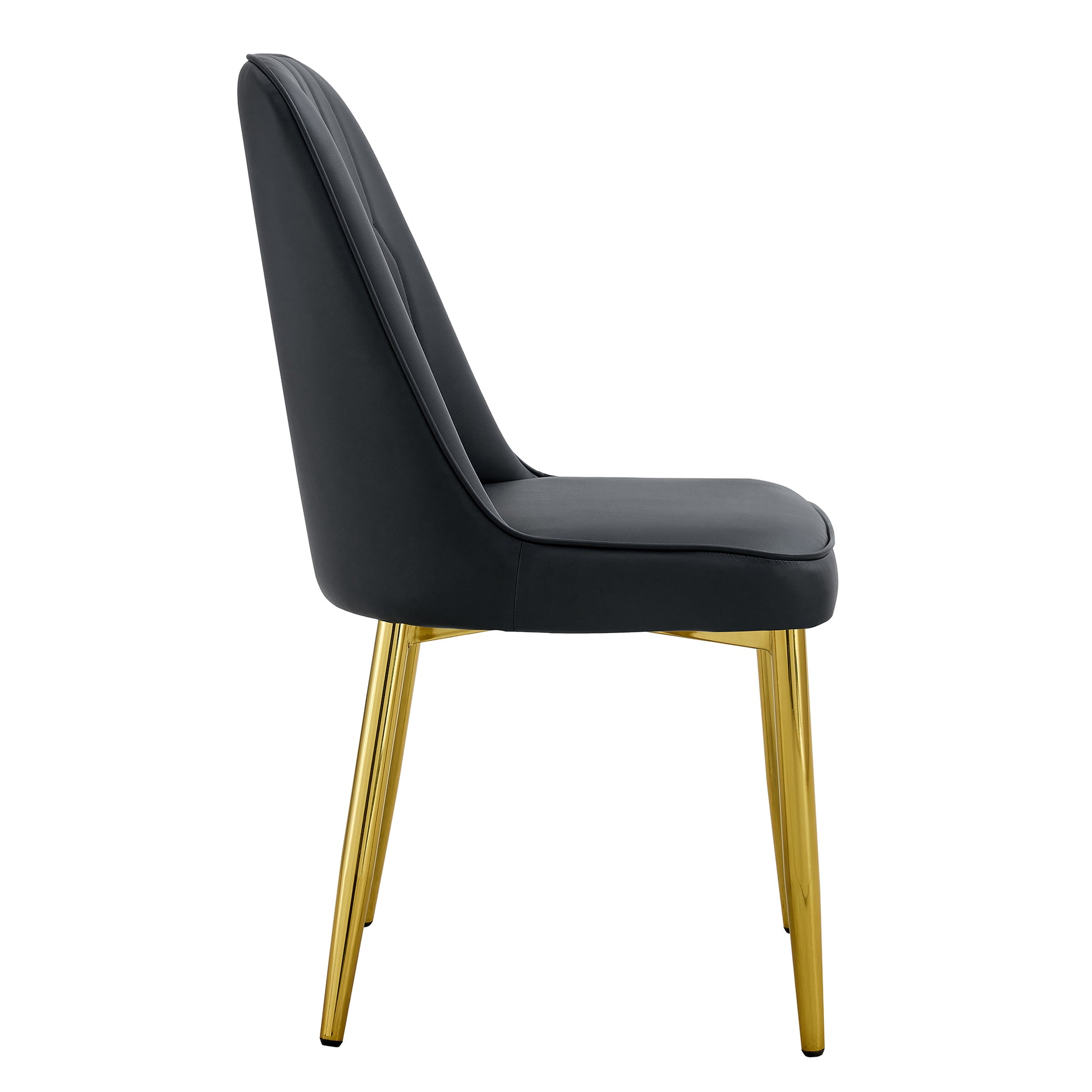 4 Modern Dining Chairs, Sleek Pu Leather Backrest, And Gold Metal Legs Bring A Comfortable Home Experience To The Kitchen, Bedroom, And Office. Black Pu