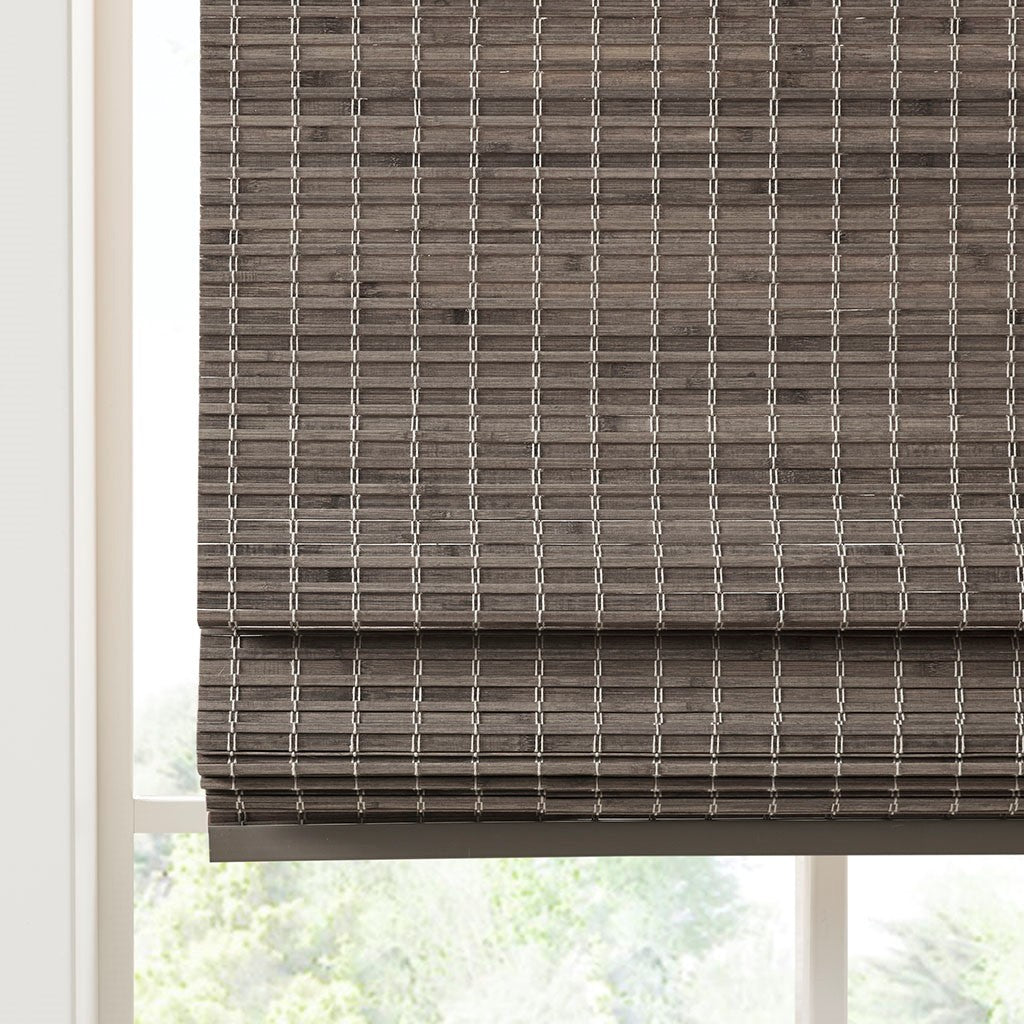 Bamboo Light Filtering Roman Shade 64"L Grey Ash Bamboo