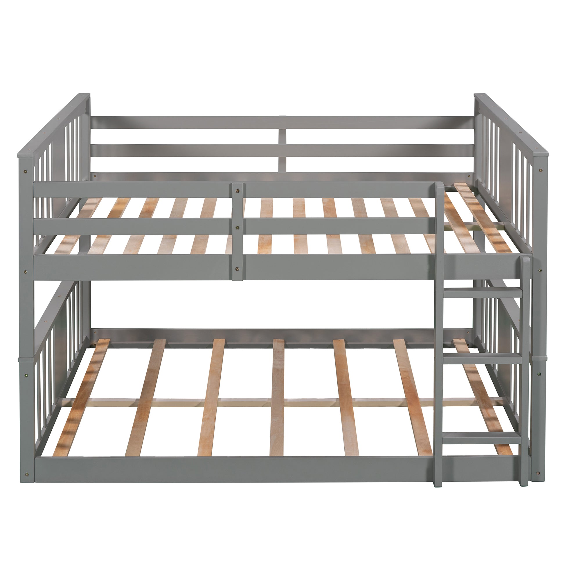 Full Over Full Bunk Bed With Ladder, Gray Old Sku :Lp000207Aae Full Gray Solid Wood