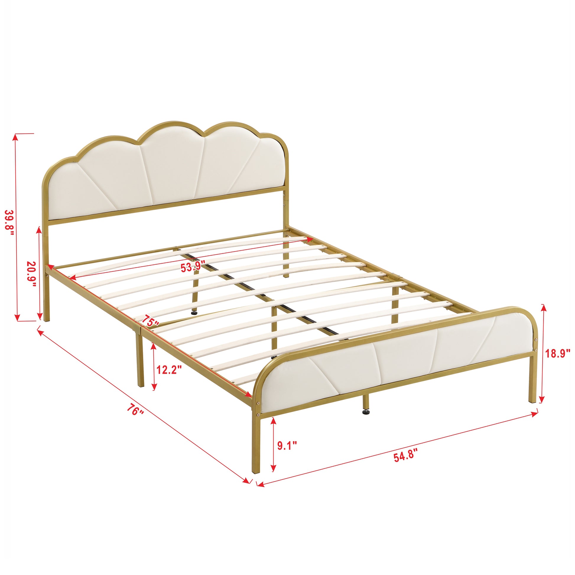 Full Size Metal Platform Bed With Upholstered Headboard And Footboard Box Spring Not Required Full Gold White Metal Bedroom Bed Frame Metal