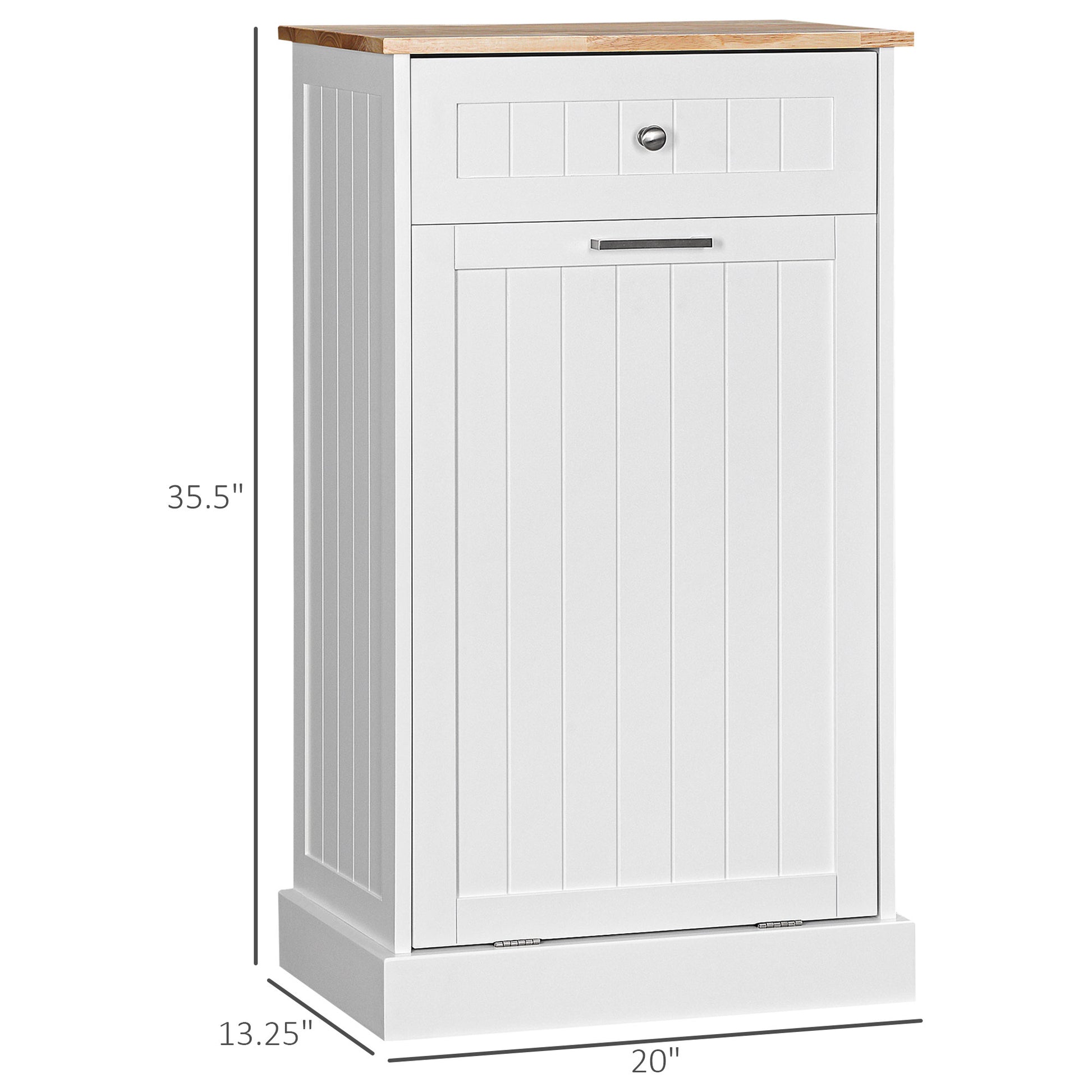 Homcom Kitchen Tilt Out Trash Bin Cabinet Free Standing Recycling Cabinet Trash Can Holder With Drawer, White White Mdf