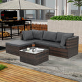 Patio Furniture, Outdoor Furniture, Seasonal Pe Wicker Furniture, 5 Set Wicker Furniture With Tempered Glass Coffee Table Brown Seats 4 Pe Rattan Iron Waterproof Fabric