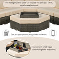 Patio Furniture Set, 6 Piece Outdoor Conversation Set All Weather Wicker Sectional Sofa With Ottoman And Cushions And Small Trays Beige Rattan