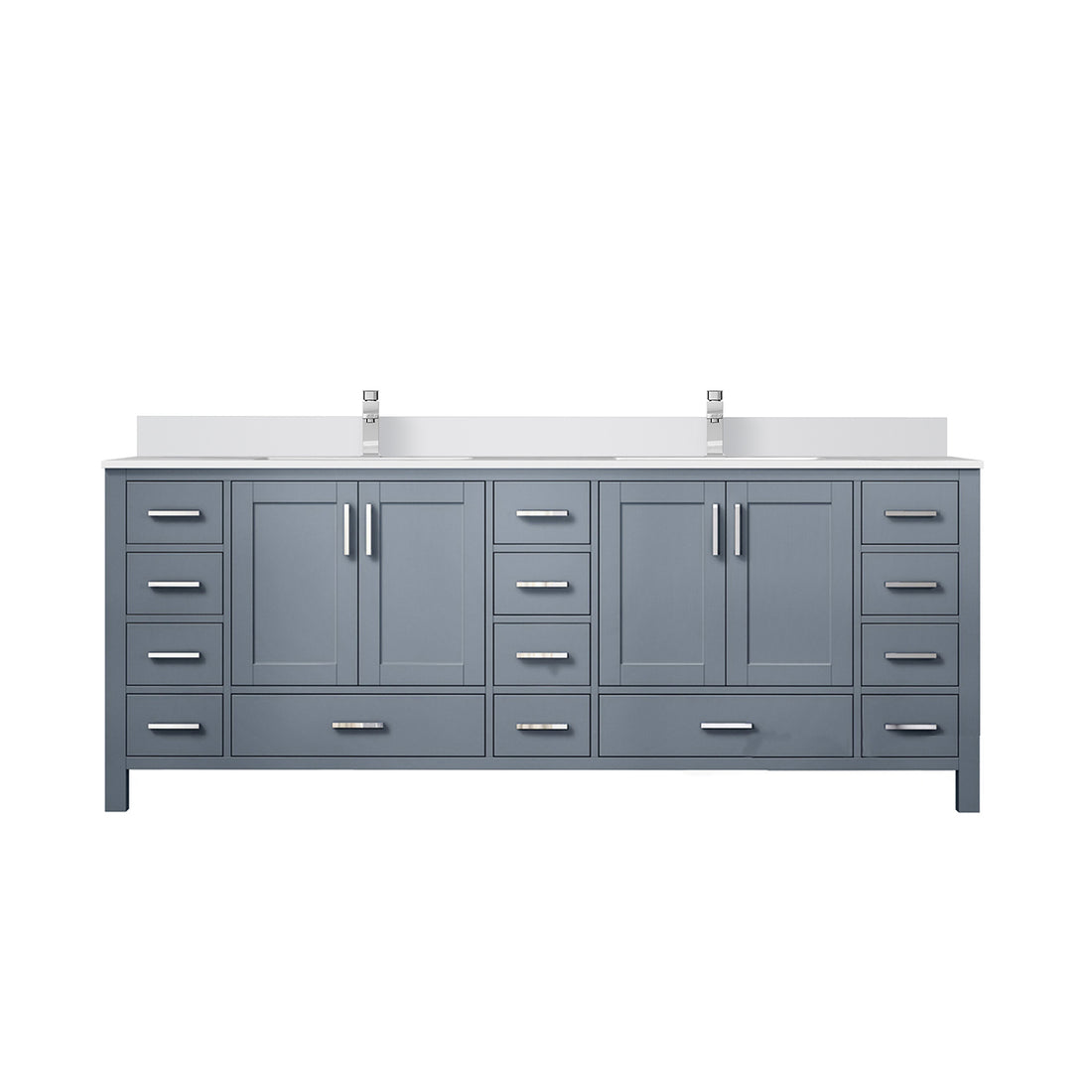 Dark Grey Double Bath Vanity 84 In. W X 22 In. D, White Quartz Top, And Faucet Set Dark Grey Plywood Wood