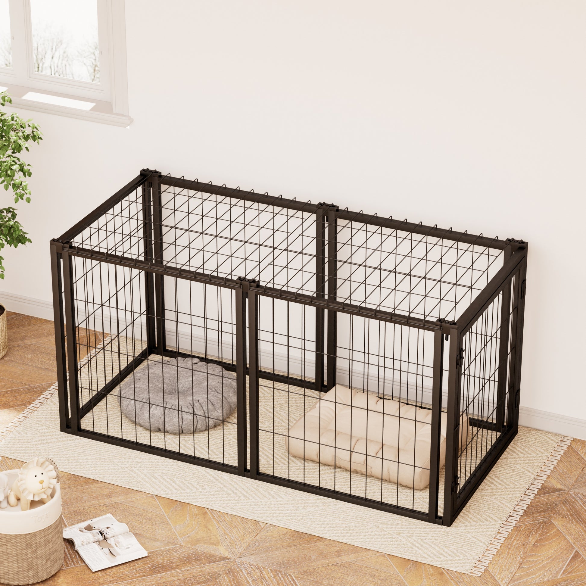 Dog Crate 47.2" Dog Kennel For Small Medium Dogs, Puppy Dog Playpen With Top, Pet Cage, Indoor, Black.47.2"L X 22"W X 24"H. Black Iron