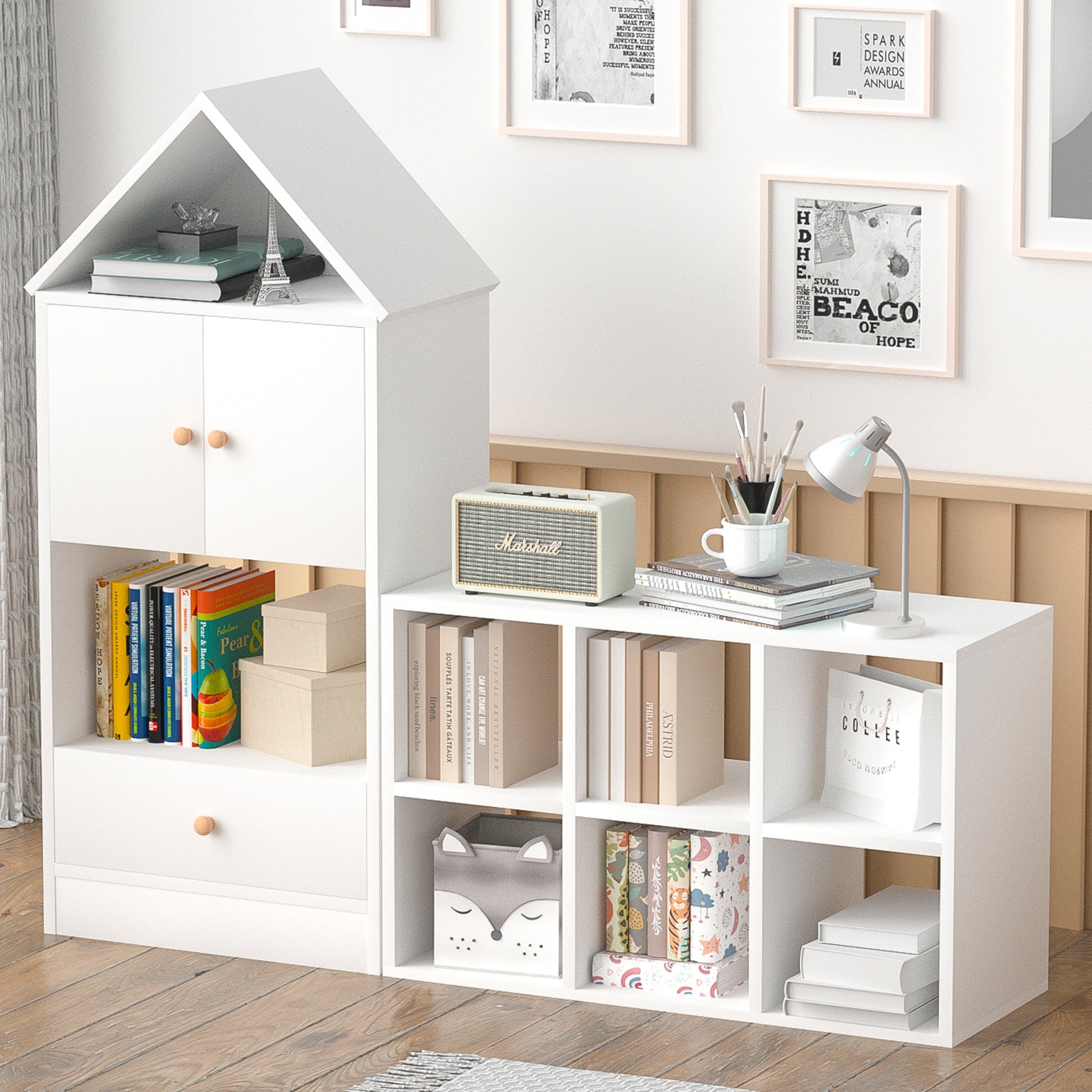 Versatile Children'S Bookshelf With House Shaped Design, Multi Functional Storage For Books And Toys, Adjustable Placement, Durable Kids Organizer For Playroom Or Bedroom Easy Assembly & Safe For