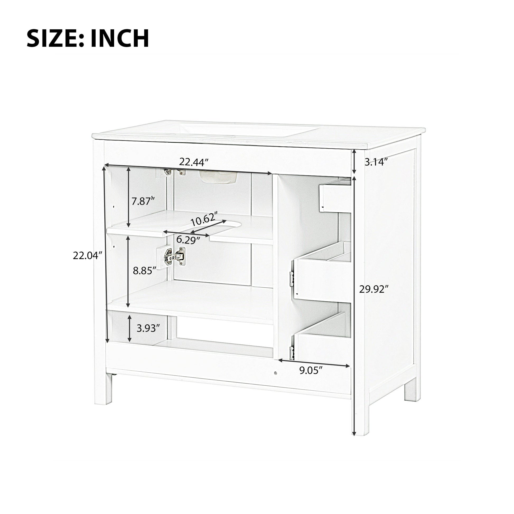 36" Bathroom Vanity With Sink Top, Bathroom Vanity Cabinet With Two Doors And Two Drawers, Solid Wood, Open Shelf, Mdf Boards, One Package, White White Solid Wood Mdf