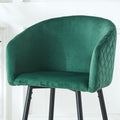 Counter Height Bar Stool, Set Of 2, Black Metal Legs, Velvet Upholstered For Pub, Restaurant, Kitchen Island Green Green Fabric Metal