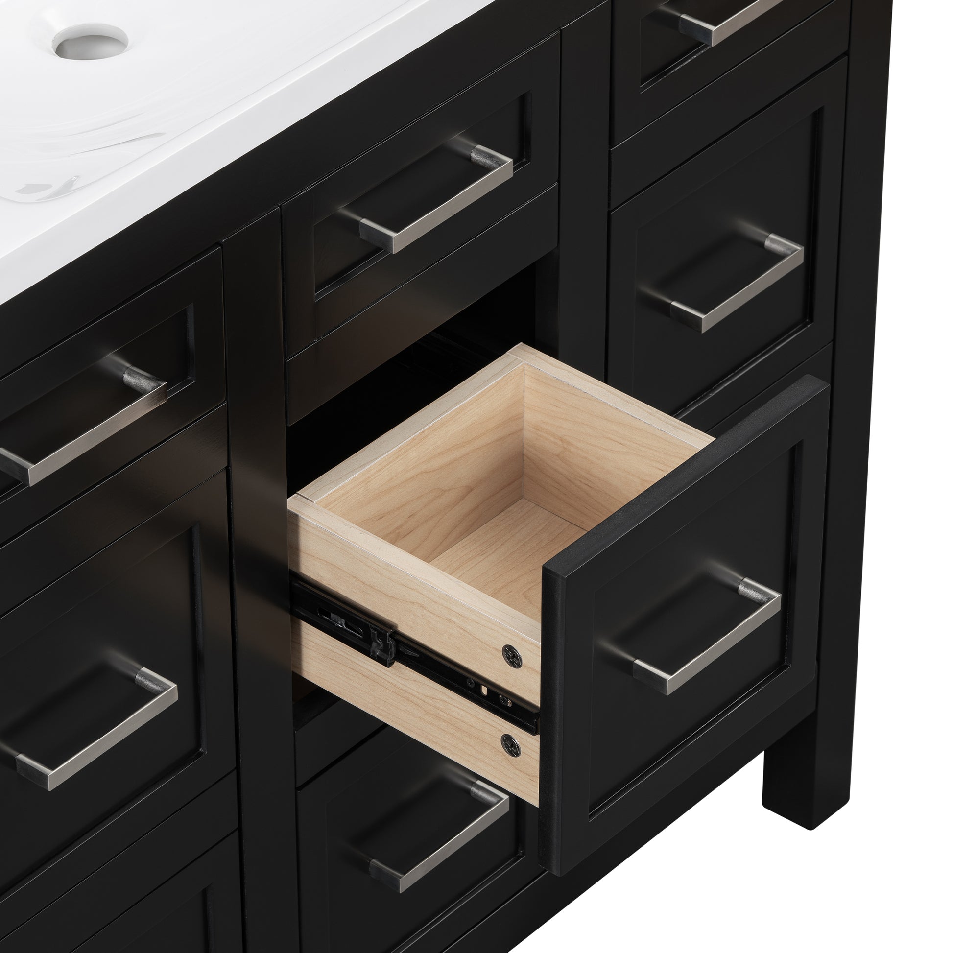 36" Bathroom Vanity Cabinet With Resin Integrated Sink 4 Drawers, 2 Doors Black Bathroom Solid Wood Mdf Resin