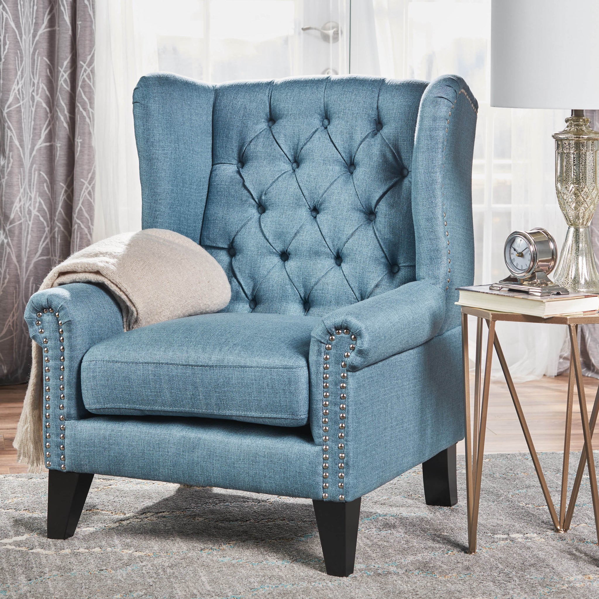 Accent Chair Blue Fabric