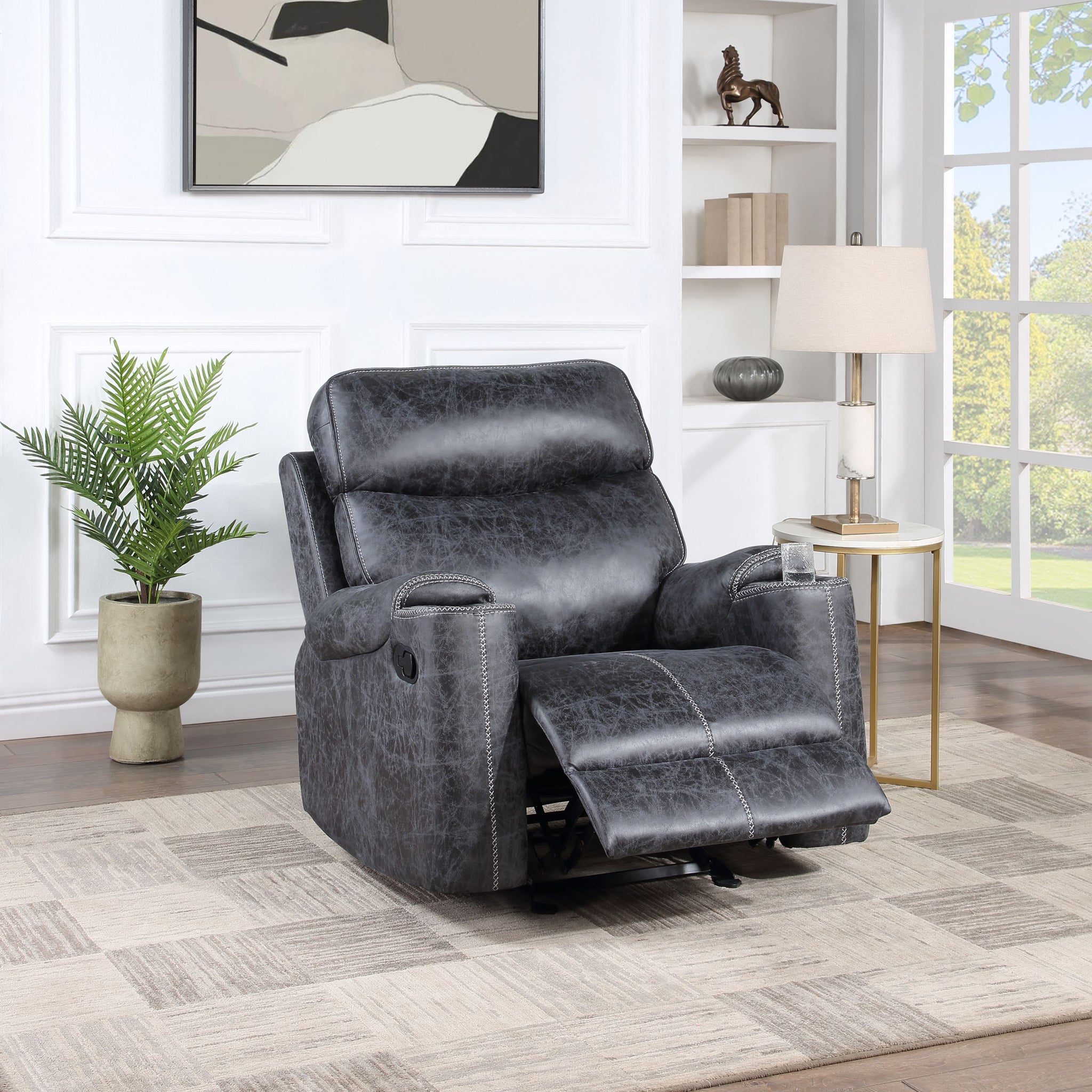 Hirah Motion Glider Recliner, Dark Gray Polish Microfiber Lv02572 Dark Gray Upholstered