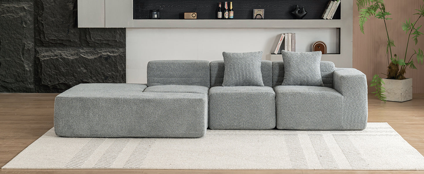 116.5" Sectional Sofa Full Compressed Sofa Couch Free Combined Sofa For Living Room, Grey Grey Foam Polyester 4 Seat