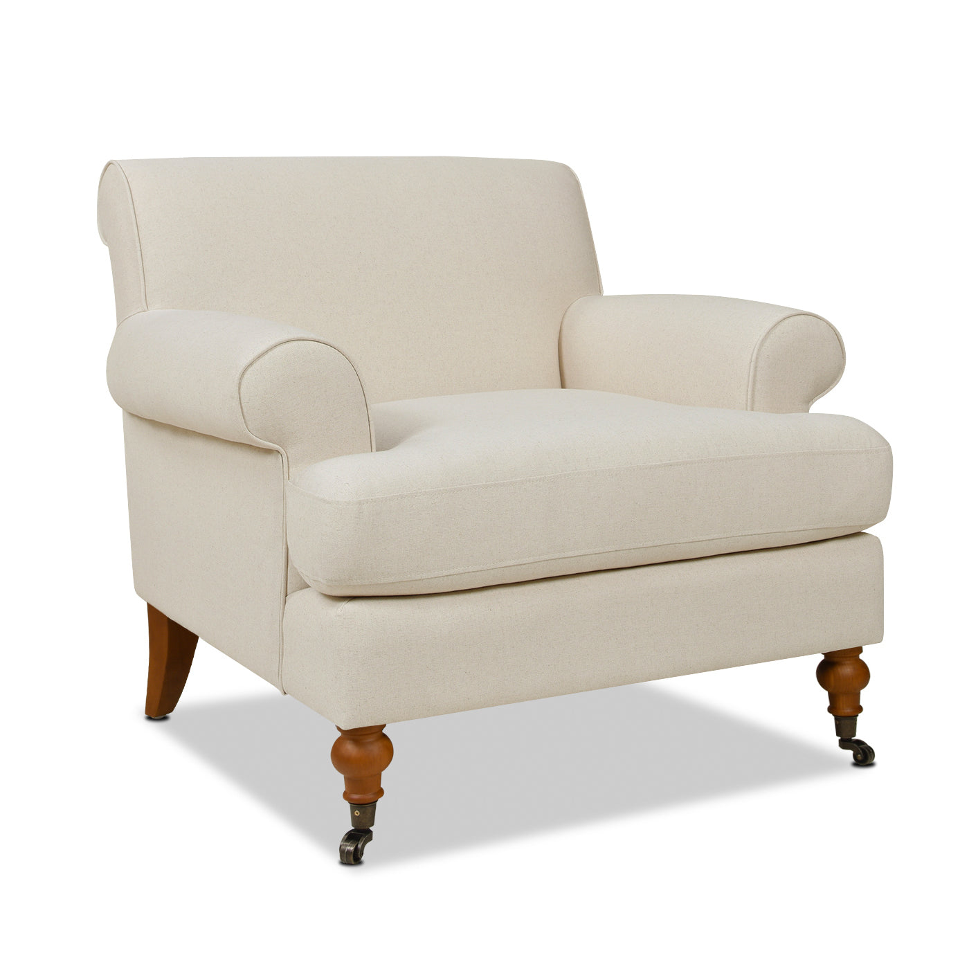 Alana 38" Lawson Accent Arm Chair Metal Casters, Light Beige Linen Beige Foam Linen