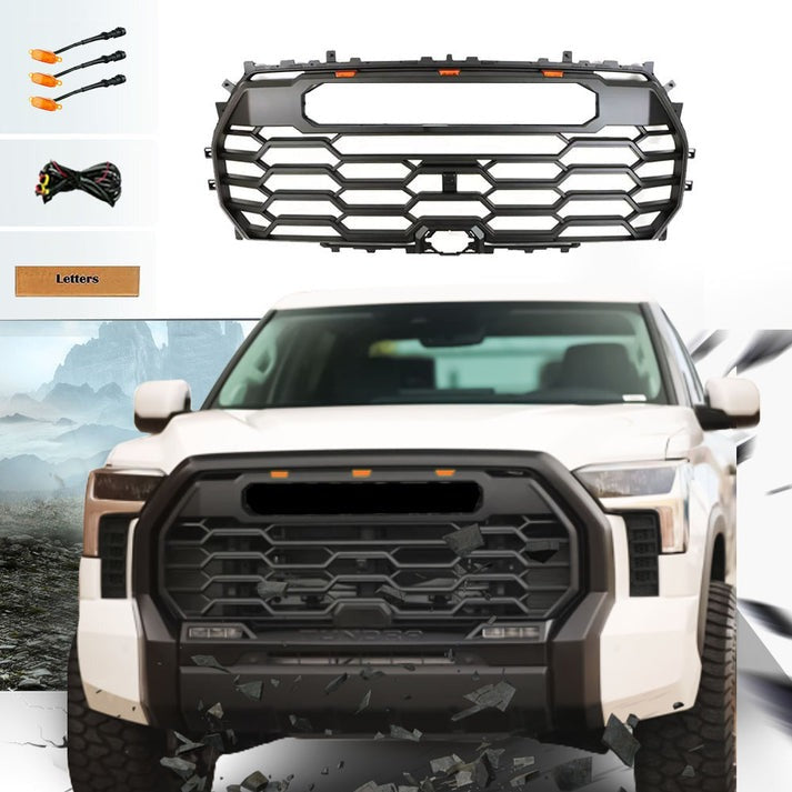 Front Grille For 2022 2023 2024 Tundra Trd Pro Grill With 3 Led Lights And Toyota Letters Matt Black Abs Abs