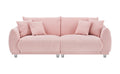 The 86.6 Inch Teddy Fleece Pink Sofa With Four Throw Pillows And Hardware Feet Can Sit Comfortably In An Apartment Bedroom Without Taking Up Space Pink Fabric 2 Seat