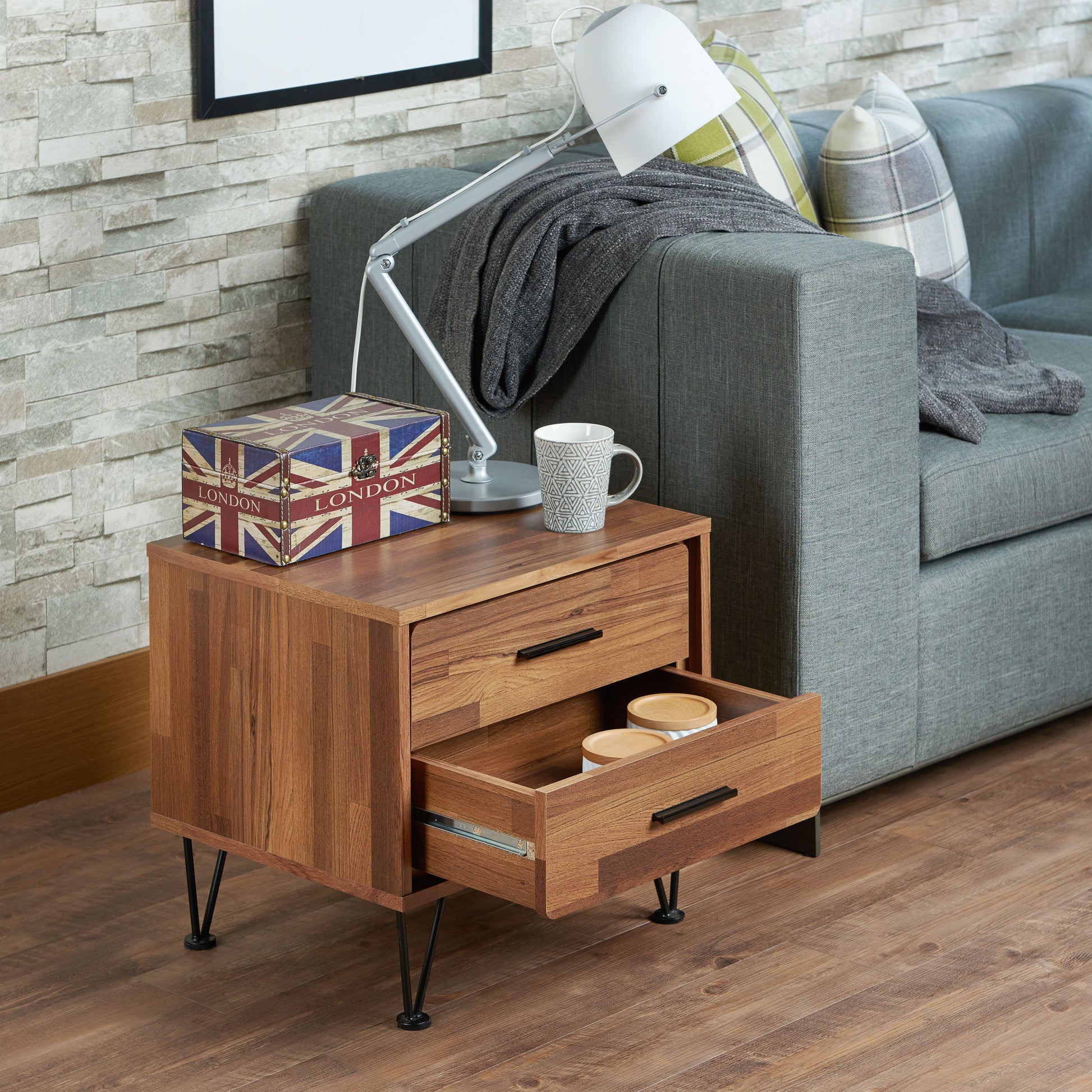 Deoss Walnut Finish Accent Table Walnut Synthetic Wood