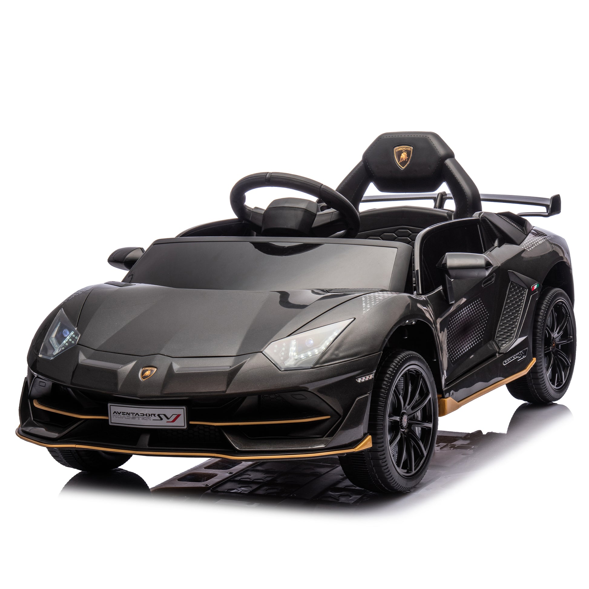 12V Kids Ride On Car W Parents Remote Control,Licensed Lamborghini Aventador Xago,Hydraulic Pressure Door,Slow Start,Early Education,Bluetooth,Adjustable Volume,Mp3,Usb,Led Lights For Kids Aged 3 8. Black 50 99 Lbs Polypropylene