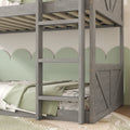 Twin Over Twin Floor Bunk Bed With Panelled Headboard And Footboard, Solid Rubber Wood Foundation With Safety Guardrails, Built In Ladder,Antique White Twin Antique White Rubber Wood
