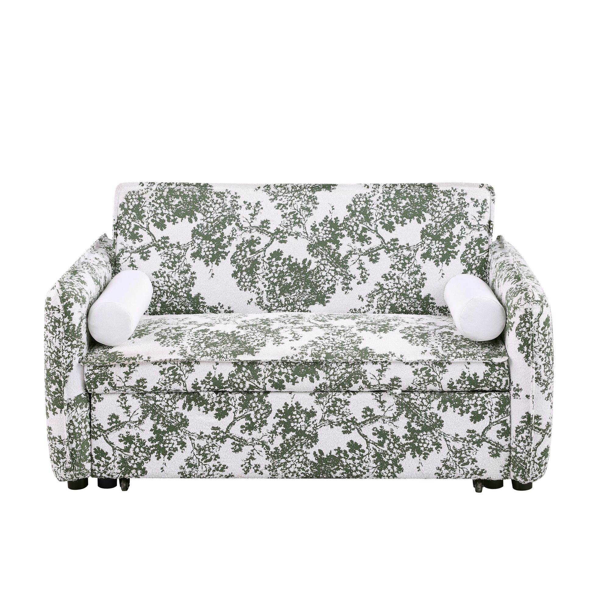 Soft Boucle Convertible Two Bedroom Sofa With Adjustable Back, 2 Seater Sofa, Pull Out Bed, 2 Waist Pillows For Small Living Rooms And Apartments Green Fabric 2 Seat