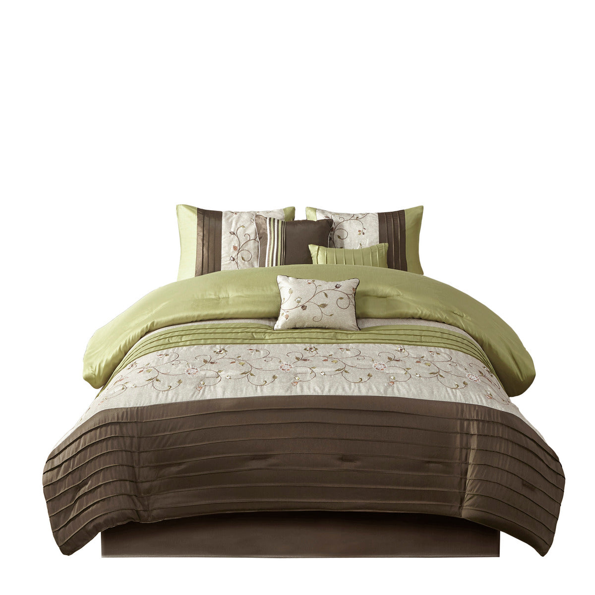 Embroidered 7 Piece Comforter Set Green King King Green Polyester
