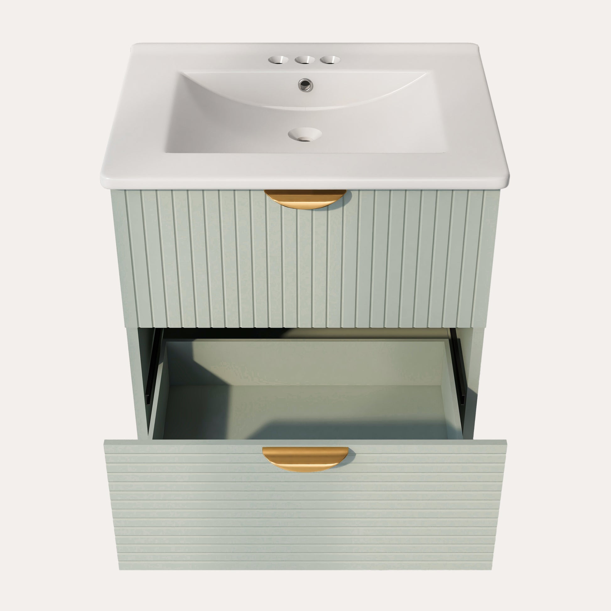 Modern 24 Inch Wall Mounted Bathroom Vanity With 2 Drawers, Green Ideal For Small Bathrooms Green Bathroom Mdf