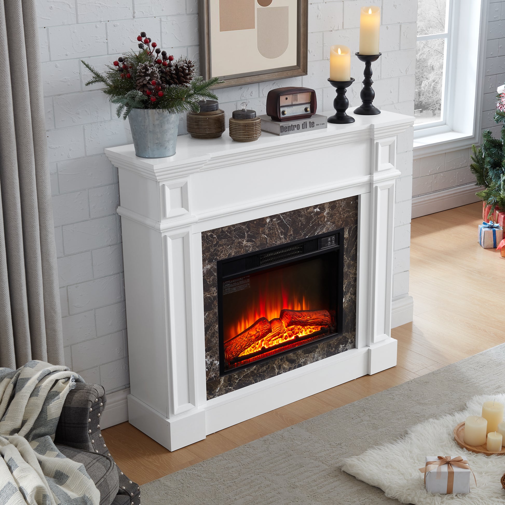 Only Mantel Not Included 23" Fireplace White, 45.6"W*11.8"D*40"H White Mdf
