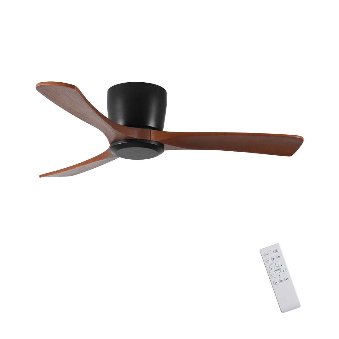 42 Inch Ceiling Fan No Light With Remote Control, Low Profile Flush Mount Ceiling Fan Without Light,Noiseless Reversible Dc Motor With Timer Black Brown Wood Metal