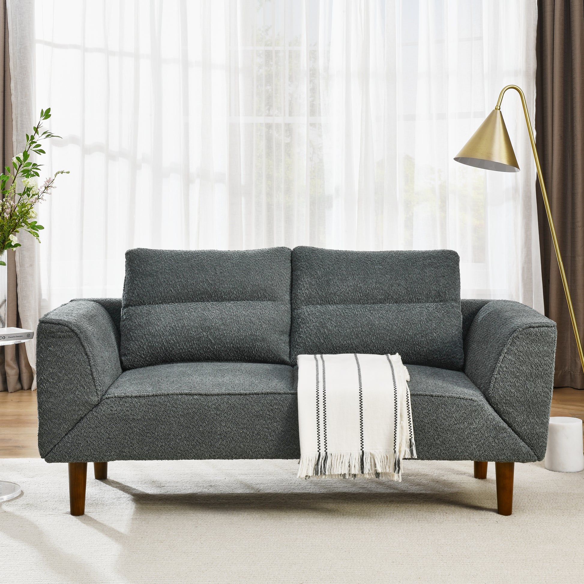 Convertible Futon Sofa Bed, Comfy Loveseat Sleeper Sofa With Adjustable Armrest, Strengthen Wood, Thick Padded Cushion, Small 2 Seater Couch For Living Room, Bedroom, Grey Grey Foam 2 Seat