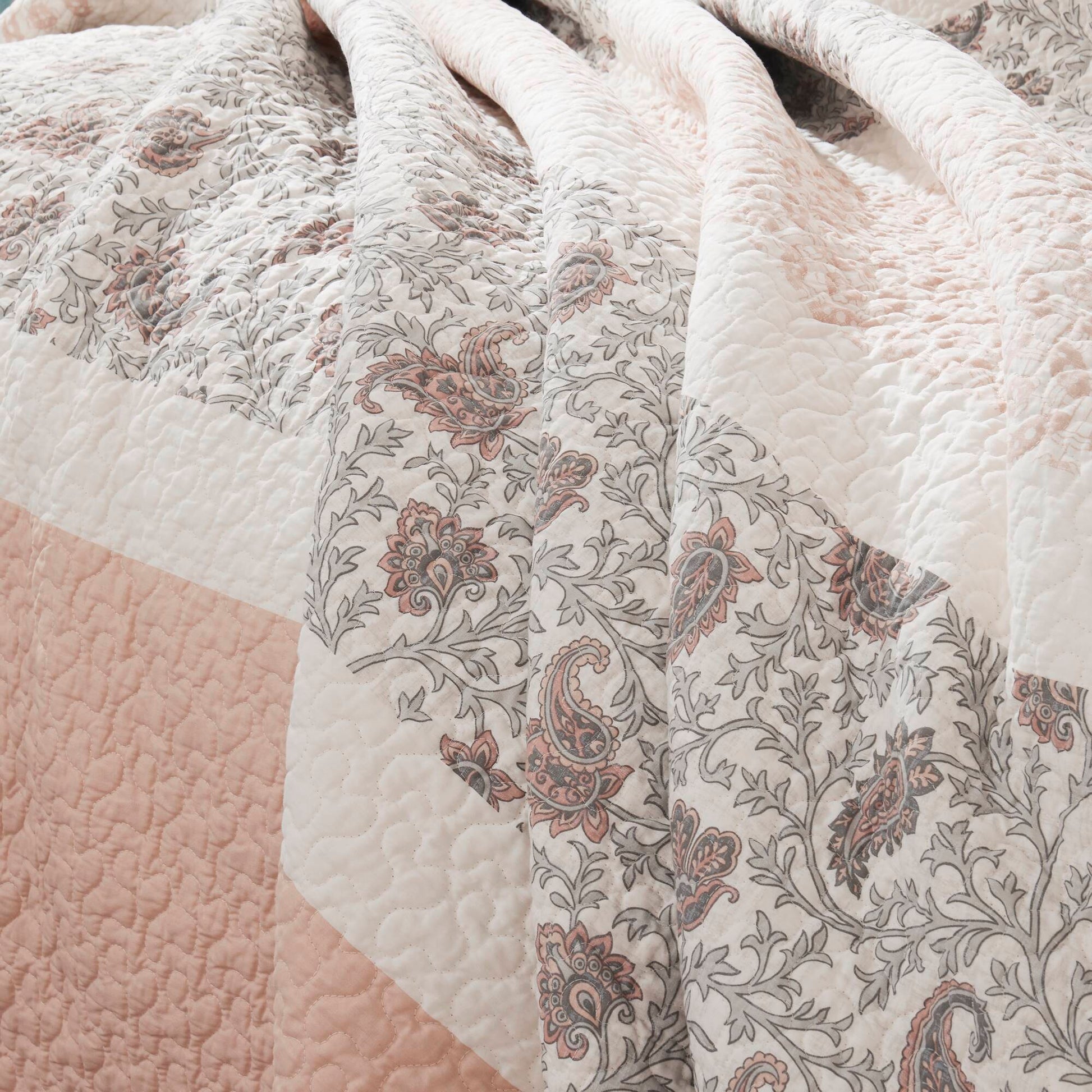 6 Piece Cotton Percale Quilt Set With Throw Pillows Blush Full Queen Full Blush Polyester