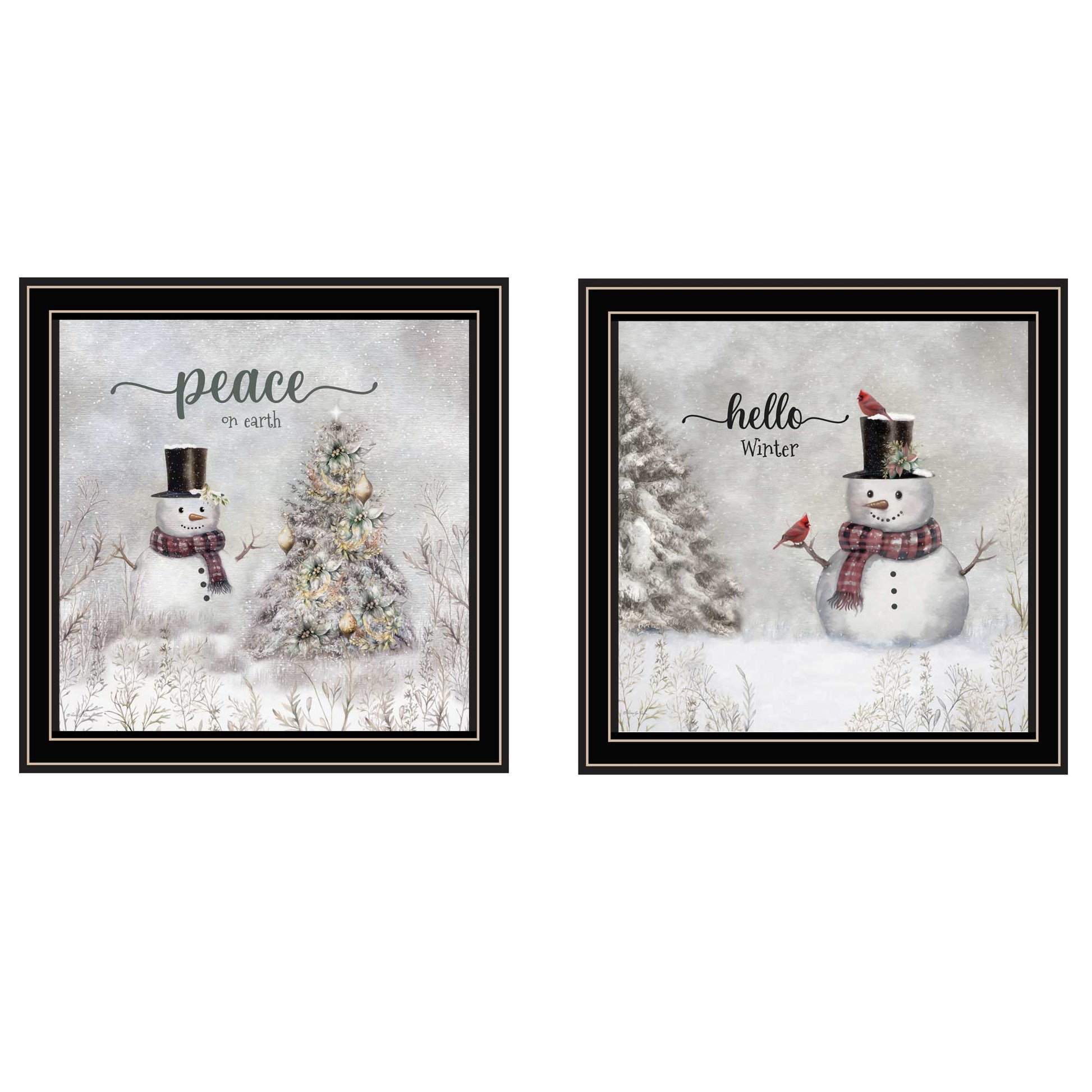 2 Piece Vignette Winter Peace On Earth Black Framed Wall Art For Living Room, Holiday Wall Art Print For Home Decor, Bedroom Wall Art By Robin Lee Viera Multicolor Wood Paper