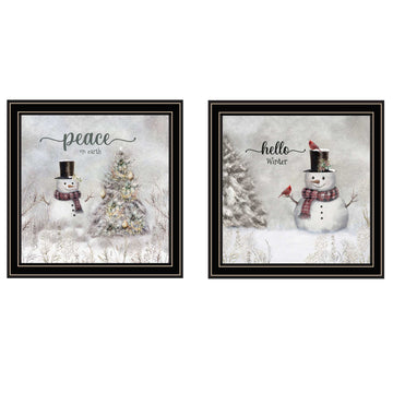 2 Piece Vignette Winter Peace On Earth Black Framed Wall Art For Living Room, Holiday Wall Art Print For Home Decor, Bedroom Wall Art By Robin Lee Viera Multicolor Wood Paper