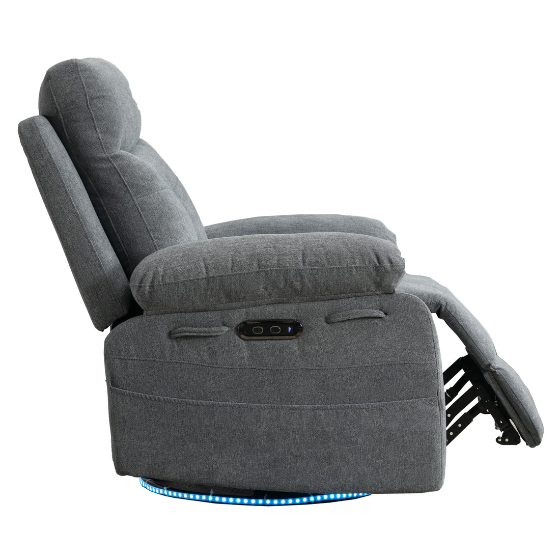 Power Recliner Glider Chair With Bluetooth Speaker 270 Degree Swivel With Led Light Side Arm With Storage Pockets Usb Type C Charging Port Button Control Retractable Footrest Adjustable Backrest Lg Light Grey Linen Power Push Button Metal Primary Living