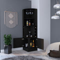 Delhi Corner Bar Cabinet, Eight Built In Wine Rack, Glass Rack, Double Door Cabinet Black Melamine Particle Board