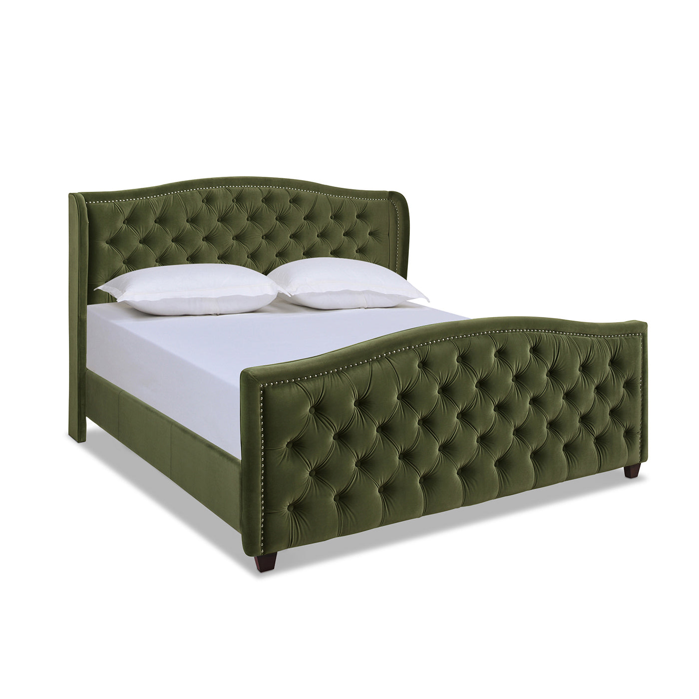 Marcella Upholstered Shelter Headboard Bed Set, King, Olive Green Performance Velvet Box Spring Required King Olive Green Wood Foam Velvet Velvet