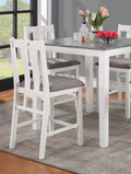 White Solid Wood 5Pc Counter Height Dining Set Table 4X Chairs Gray Linen Like Fabric Cushions Seats Chairs Dining Room Wood Dining Room Solid Wood Square Dining Table With Chair Wood Wood White Gray Slat Back Seats 4 36 Inches