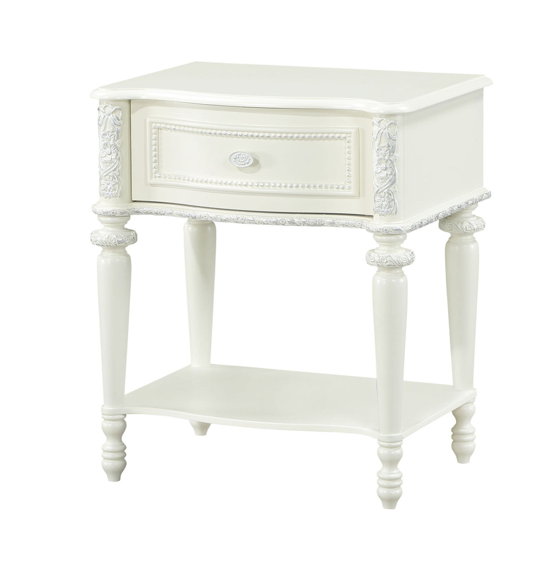 Dorothy Nightstand W 1 Drawer, Ivory Finish Bd02267 Ivory Wood