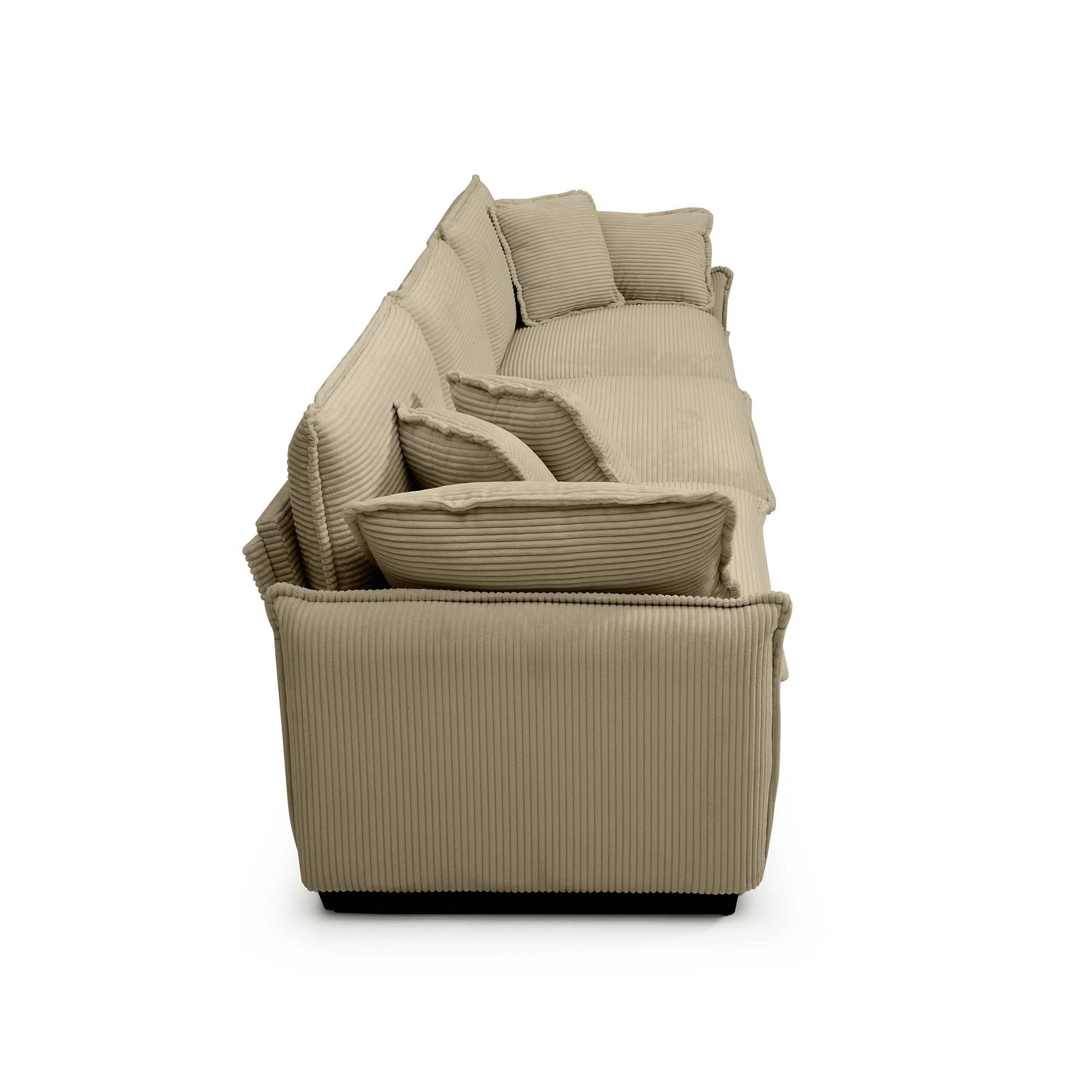 Mid Century Modern 3 Seater Sectional Sofa With 2 Arm Pillows And 3 Throw Pillows,Tan Corduroy Fabric Tan Corduroy 3 Seat