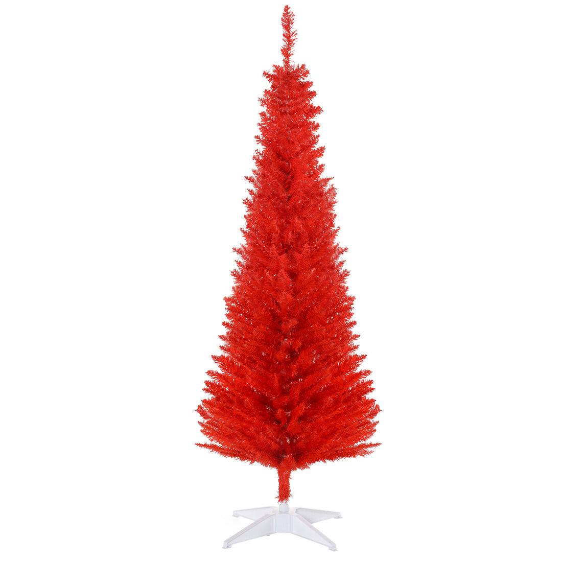 Homcom 5' Artificial Pencil Christmas Tree, Slim Xmas Tree With 294 Realistic Branch Tips And Plastic Stand, Red Red Plastic